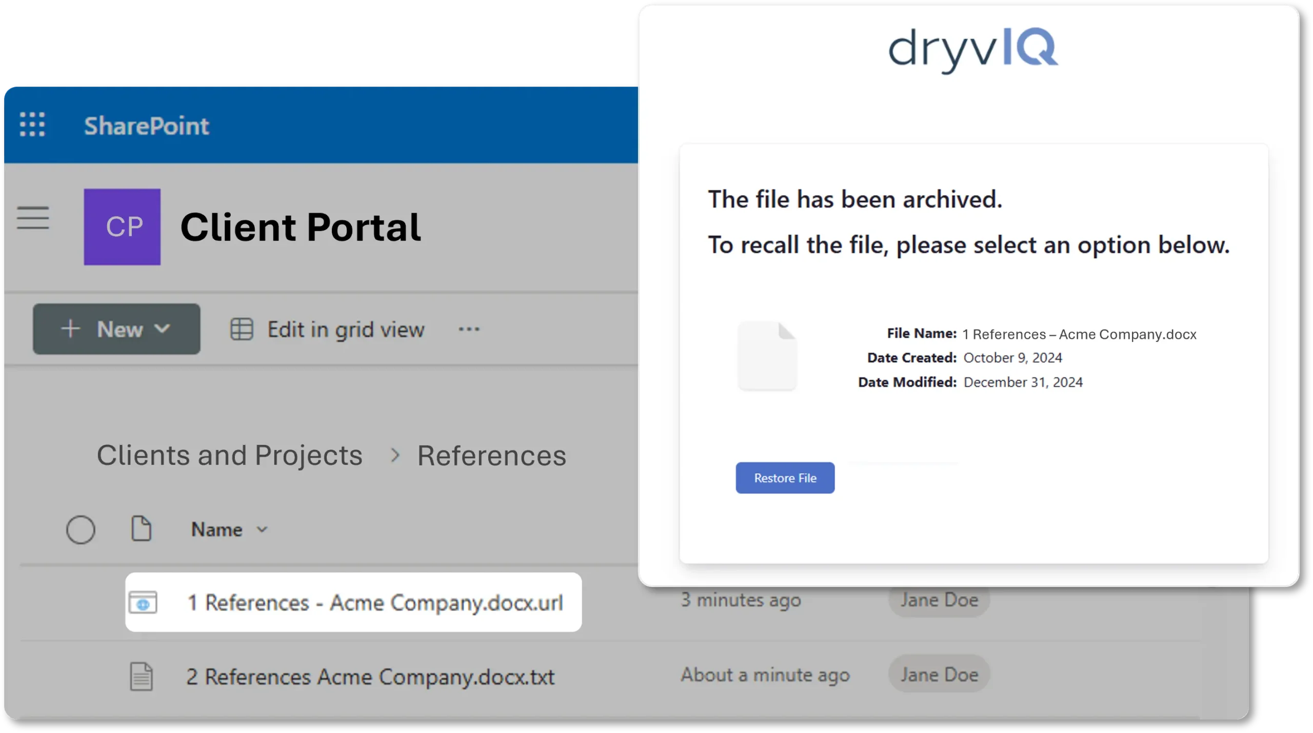DryvIQ Self Service Rehydration Intelligent Archive