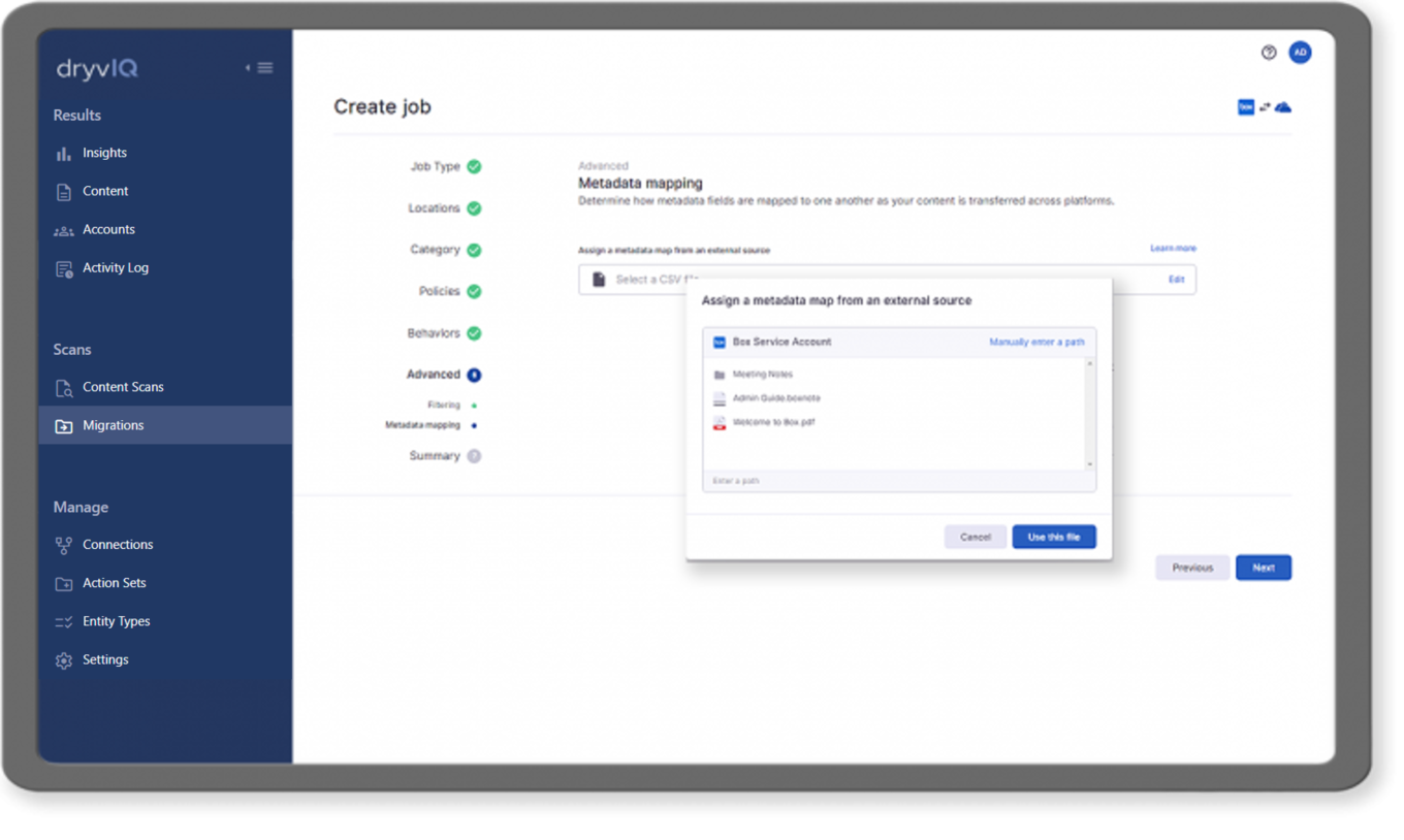 DryvIQ Migration Metadata Mapping