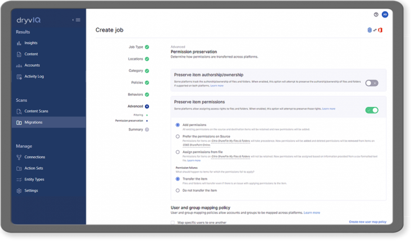 DryvIQ Migration Permissions