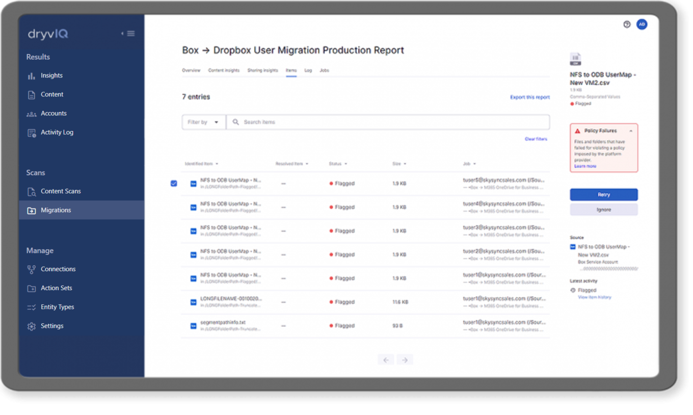 DryvIQ Migration Flagged Items